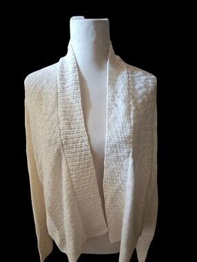 Eileen Fisher Organic White Cotton Cardigan Open Short Size Large